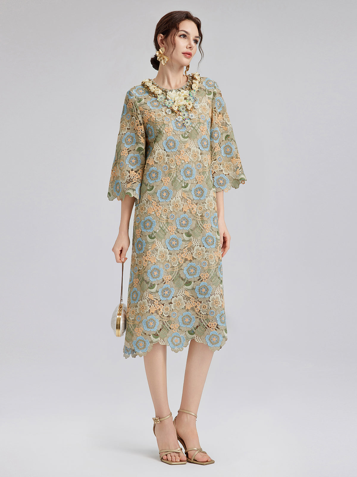 Beaded Multicolor Lace Baroque Dress