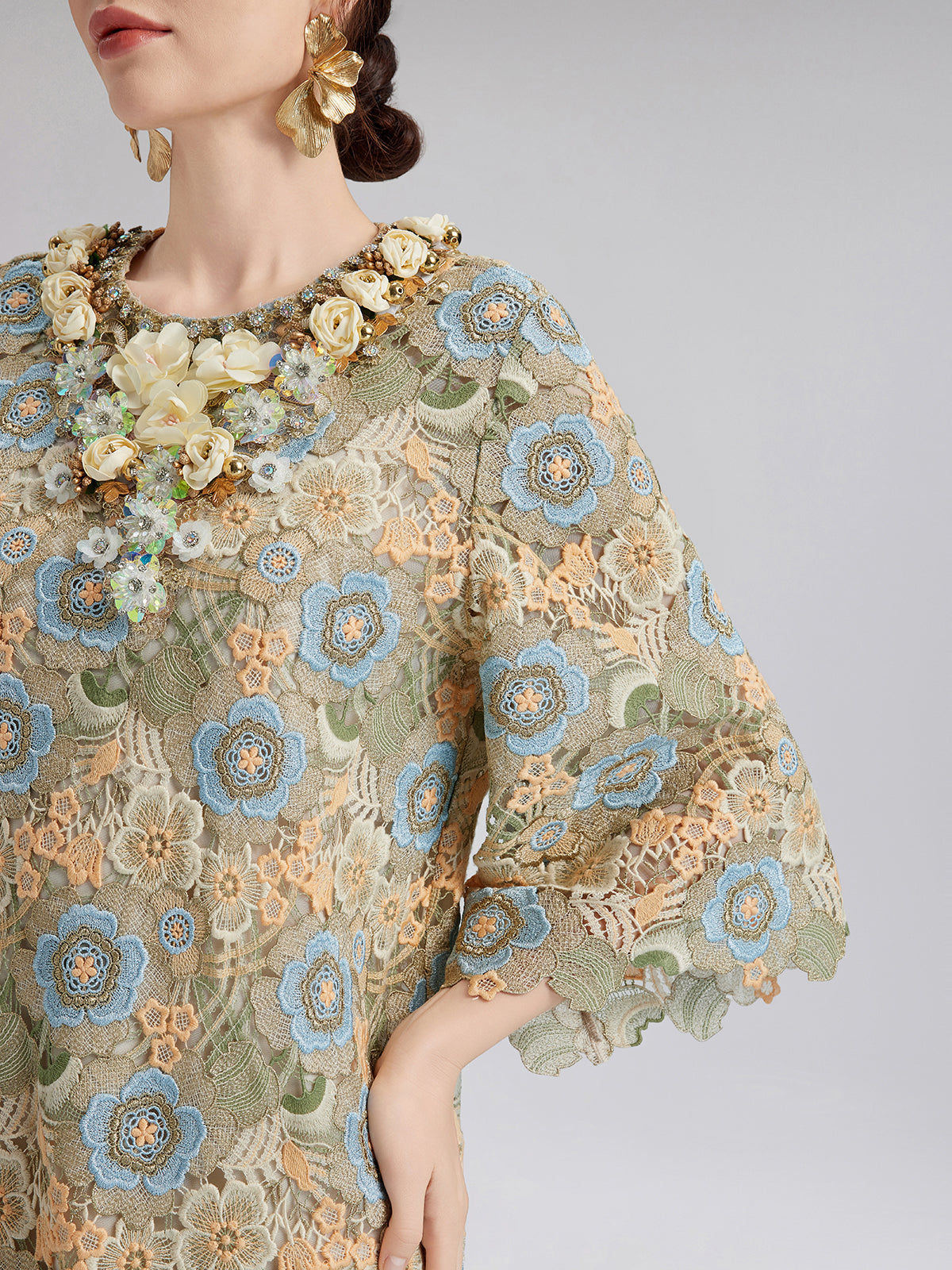 Beaded Multicolor Lace Baroque Dress