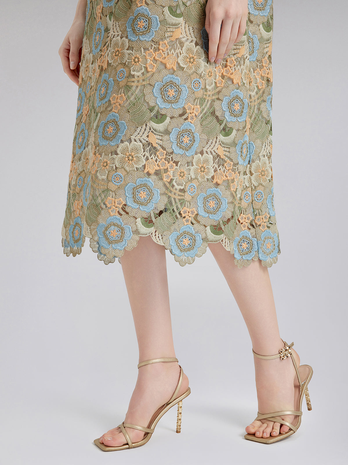 Beaded Multicolor Lace Baroque Dress