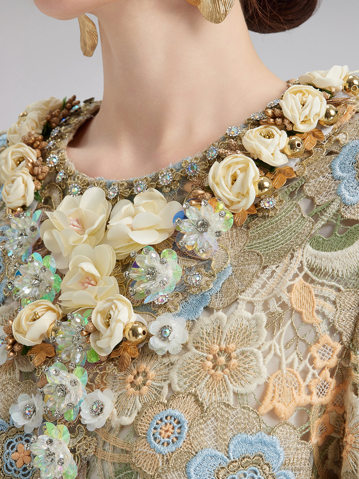 Beaded Multicolor Lace Baroque Dress