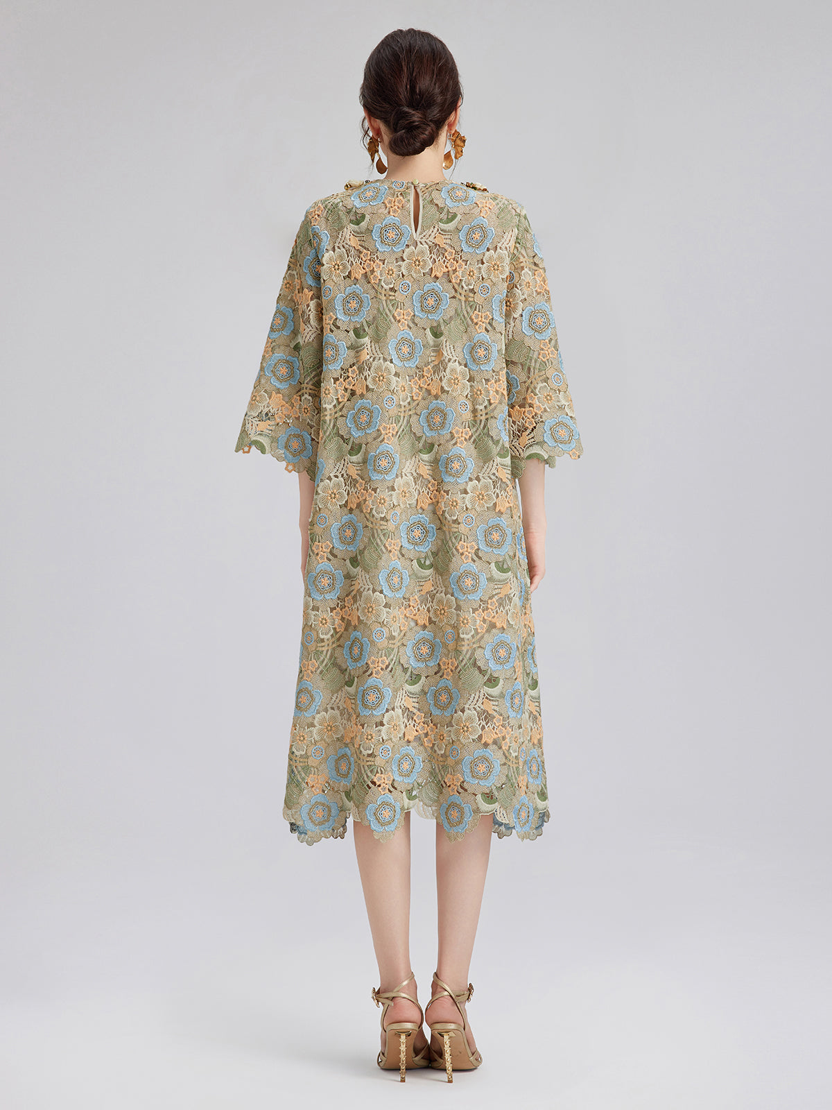 Beaded Multicolor Lace Baroque Dress