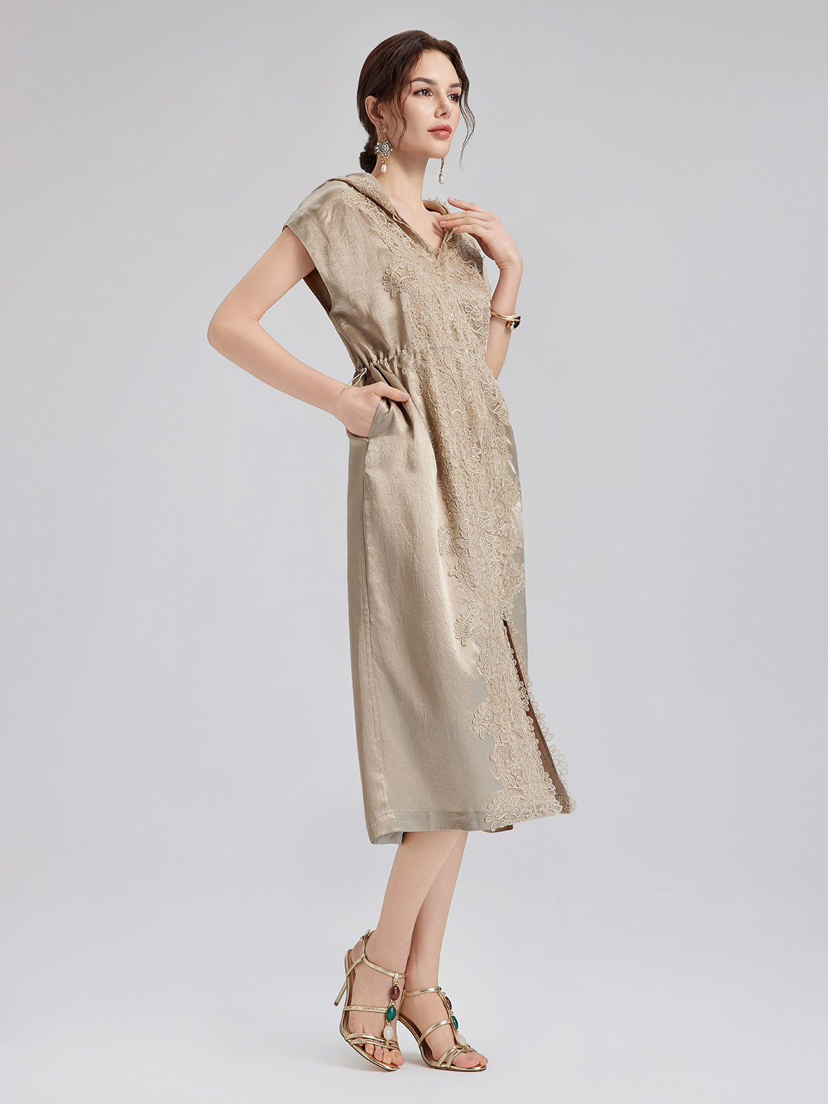 Satin Lace Hoodie Dress