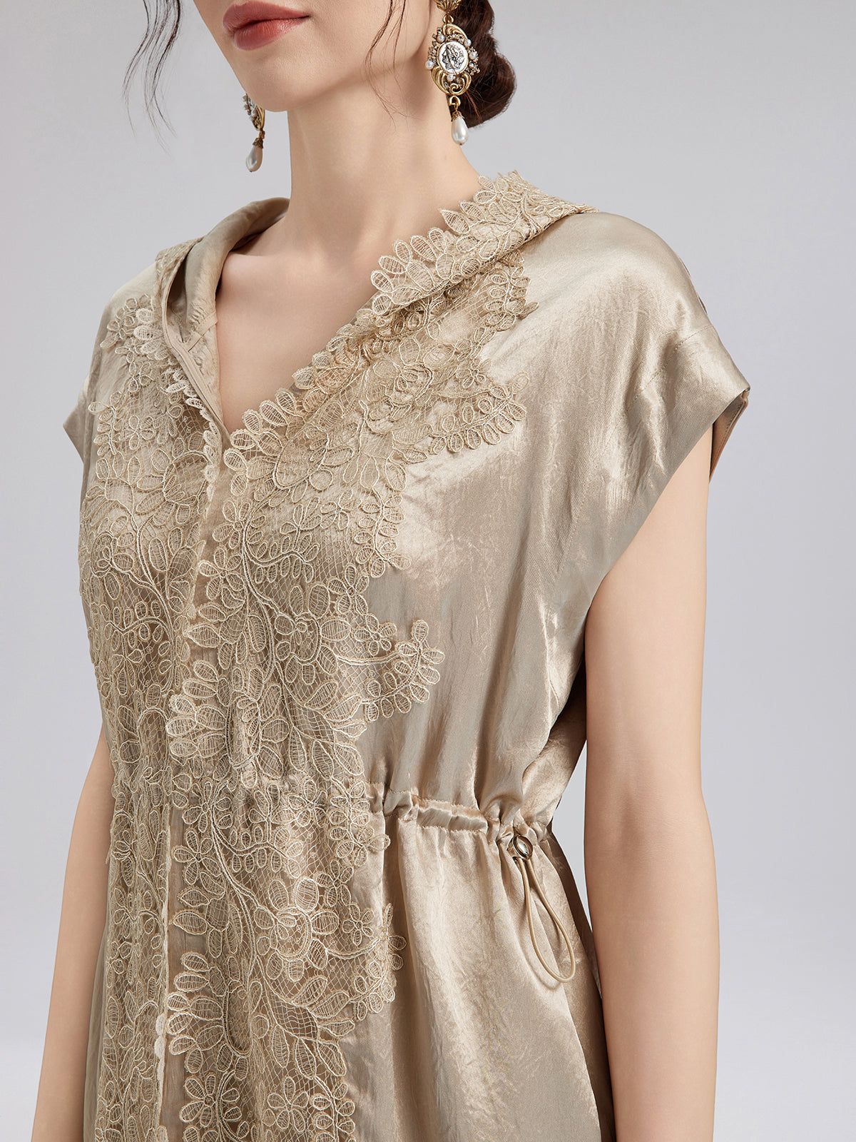 Satin Lace Hoodie Dress