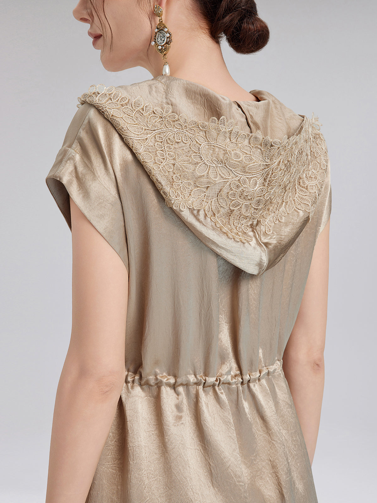 Satin Lace Hoodie Dress