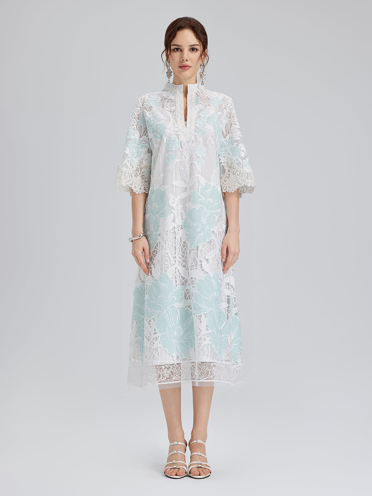 Guipure Lace Embroidered Openwork Appliqué Robe