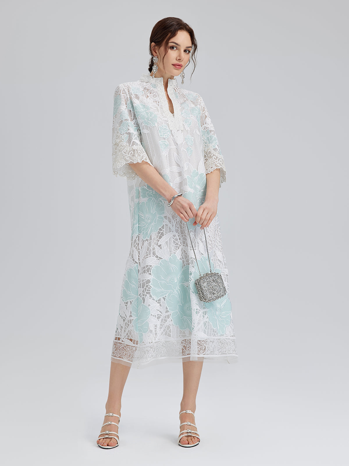 Guipure Lace Embroidered Openwork Appliqué Robe
