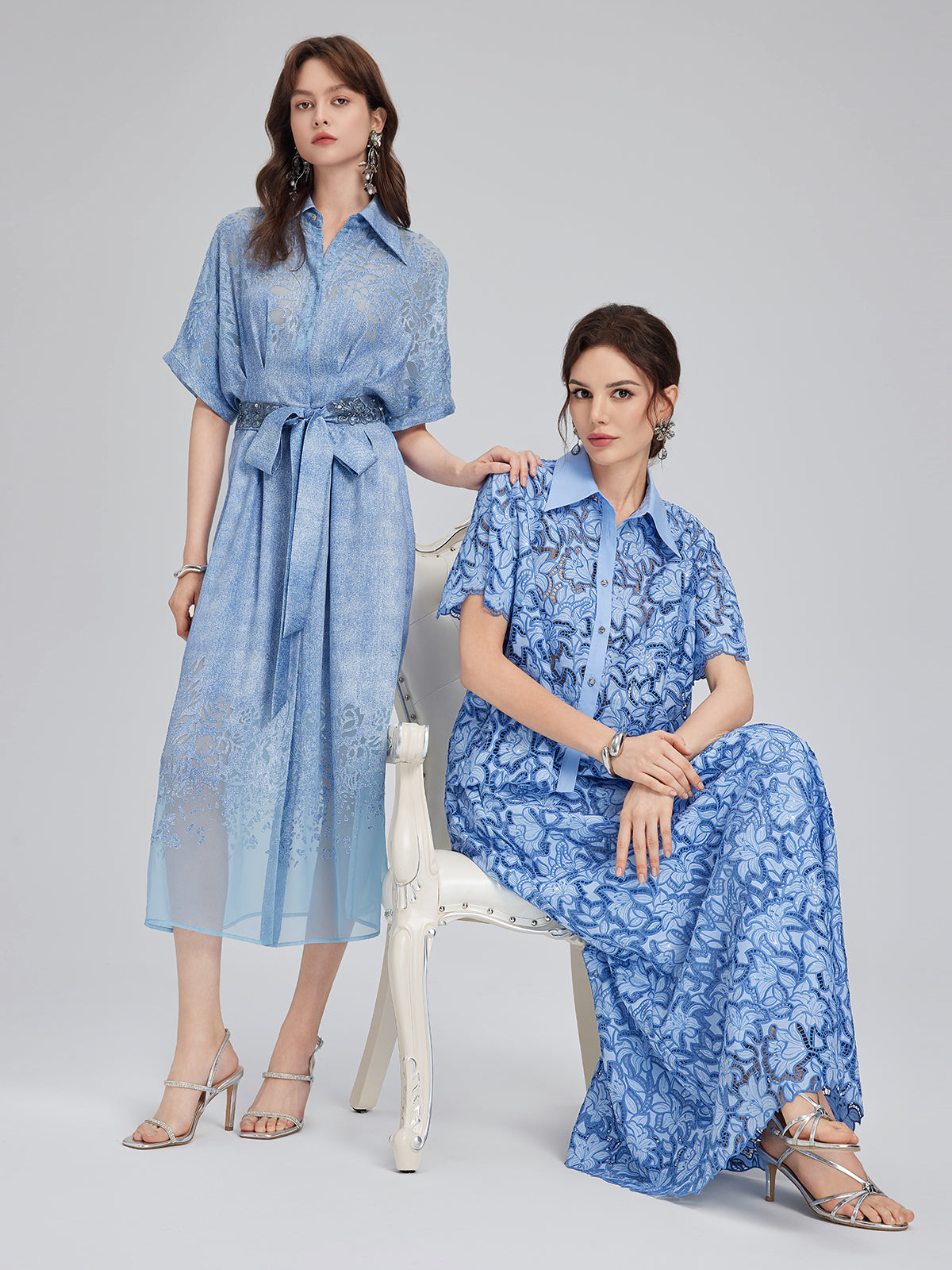 Burnout Gradient Denim-Effect Dress (Belt Included)