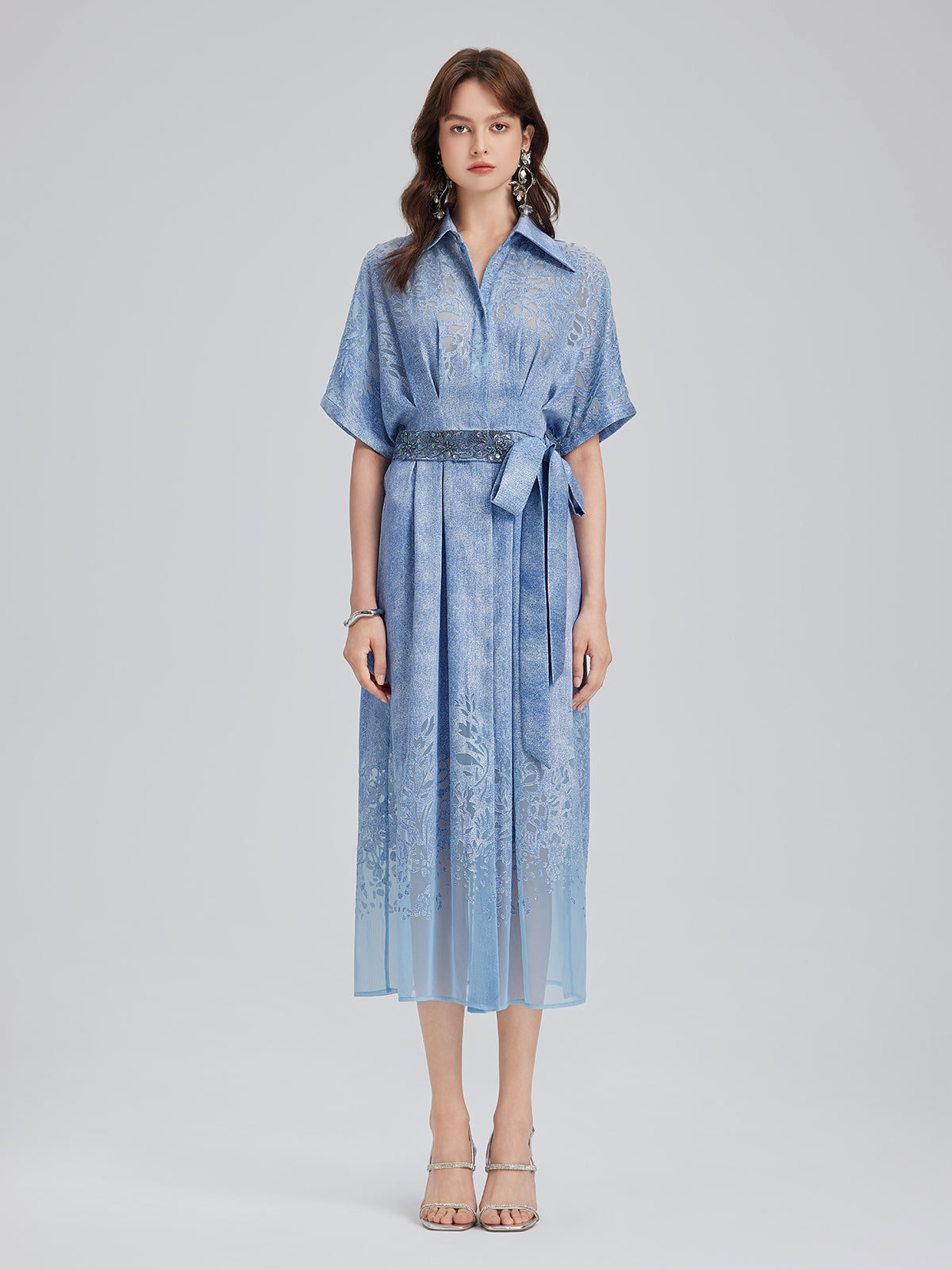 Burnout Gradient Denim-Effect Dress (Belt Included)