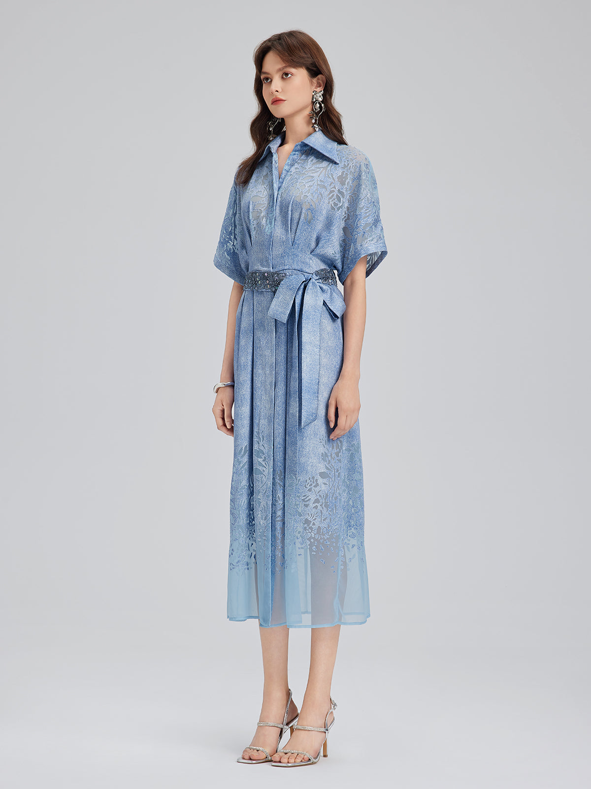 Burnout Gradient Denim-Effect Dress (Belt Included)