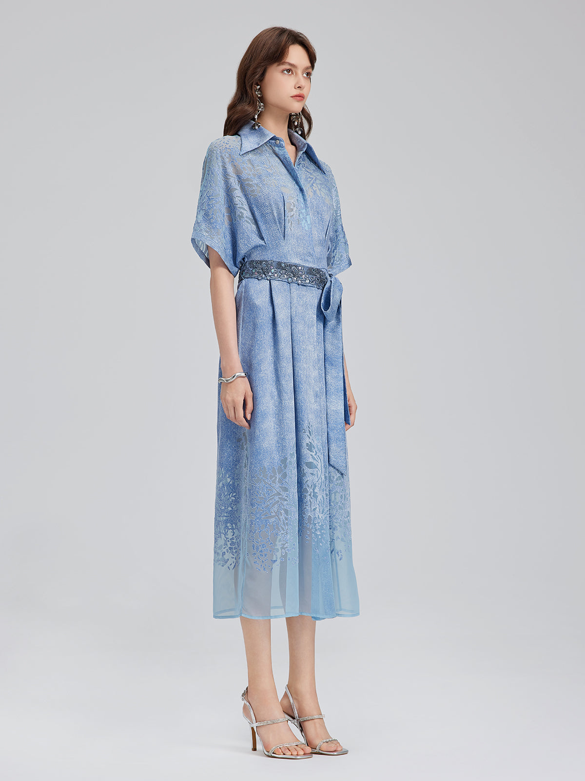 Burnout Gradient Denim-Effect Dress (Belt Included)