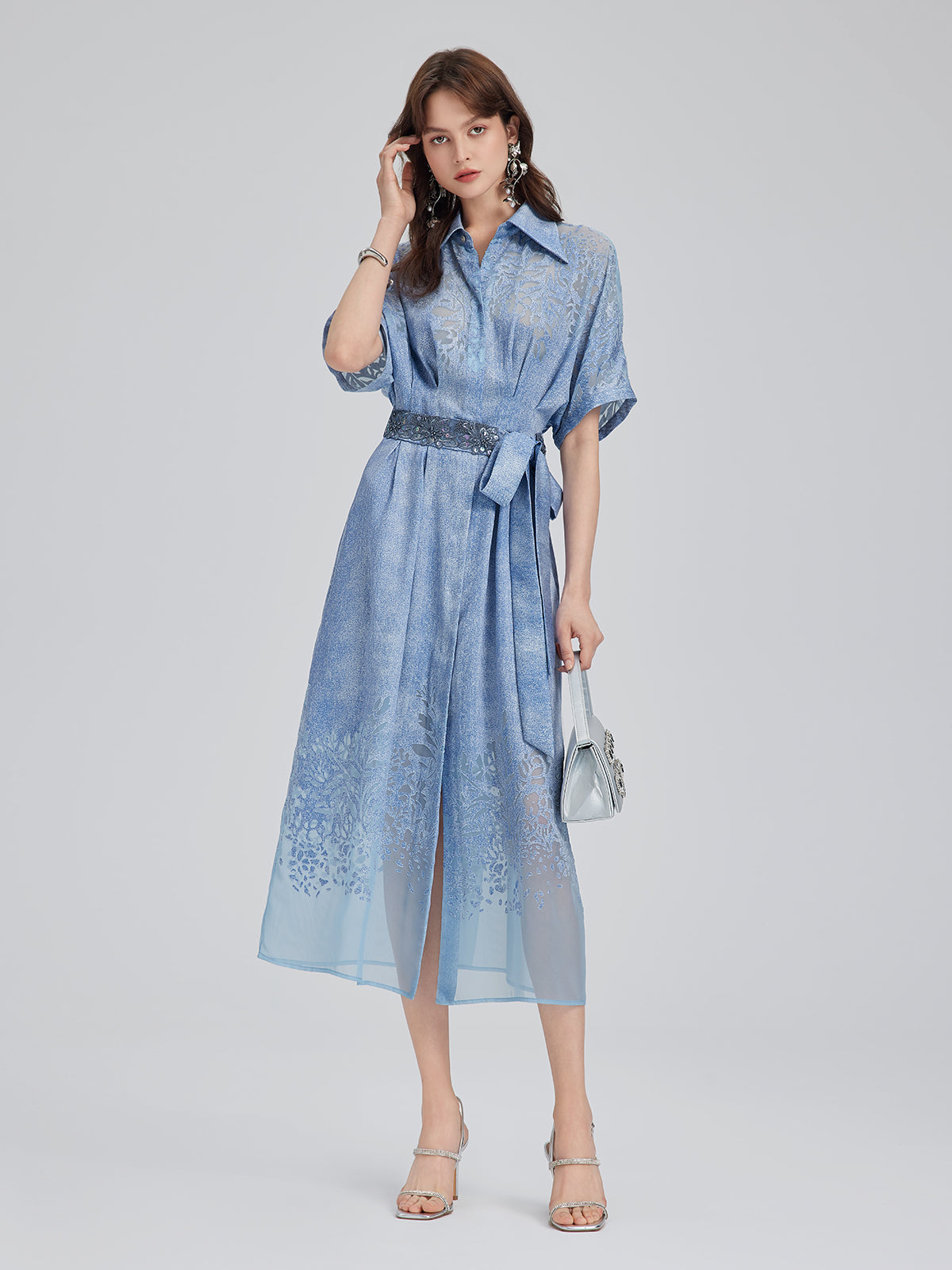 Burnout Gradient Denim-Effect Dress (Belt Included)
