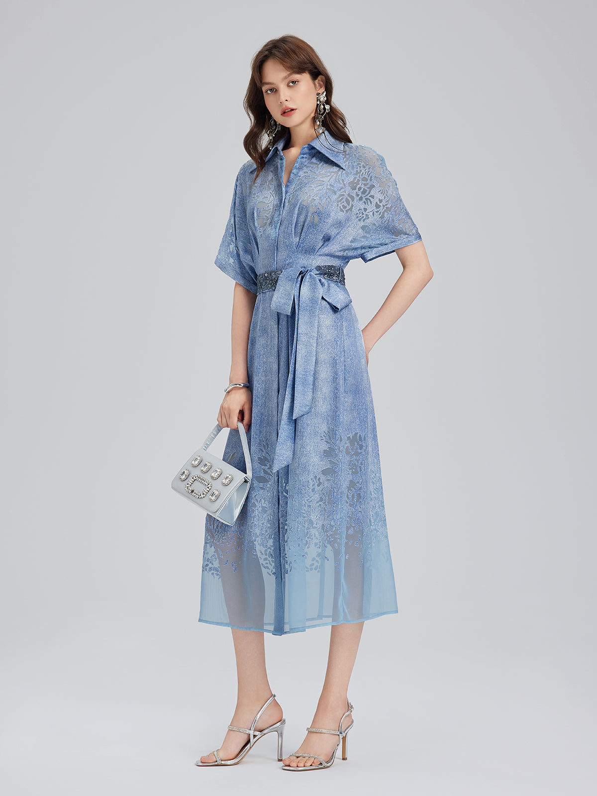 Burnout Gradient Denim-Effect Dress (Belt Included)