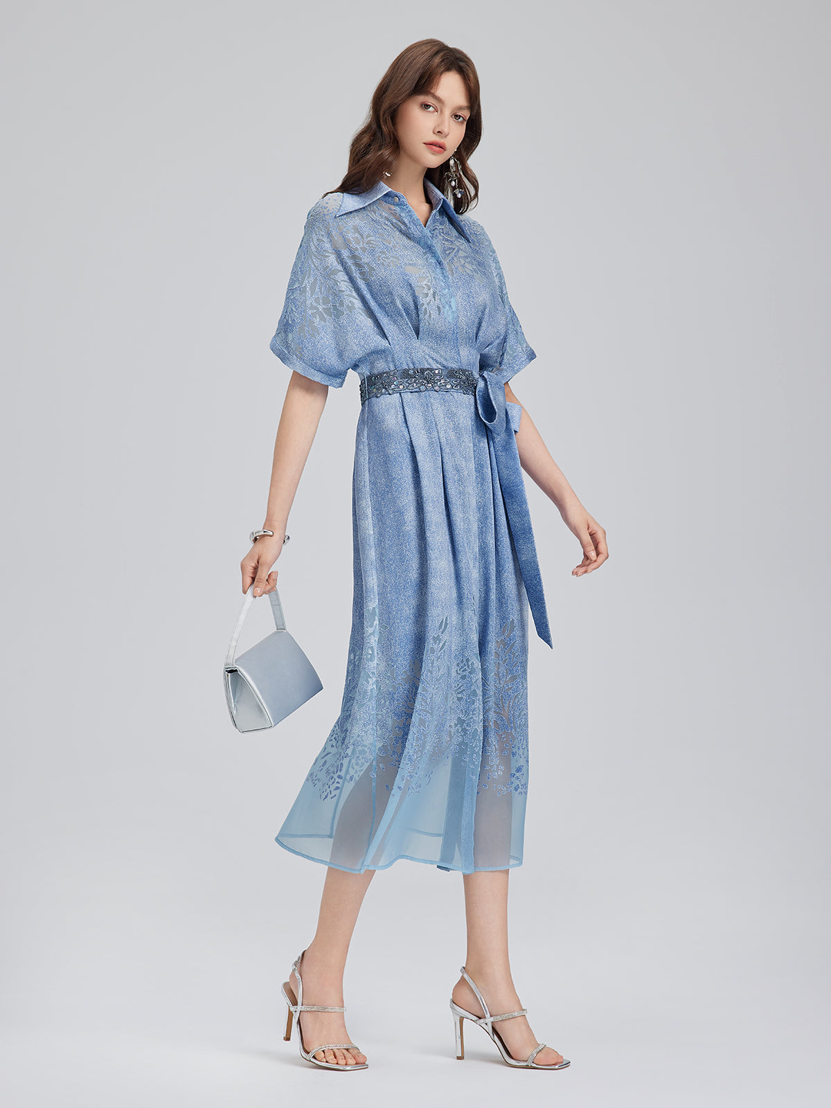 Burnout Gradient Denim-Effect Dress (Belt Included)