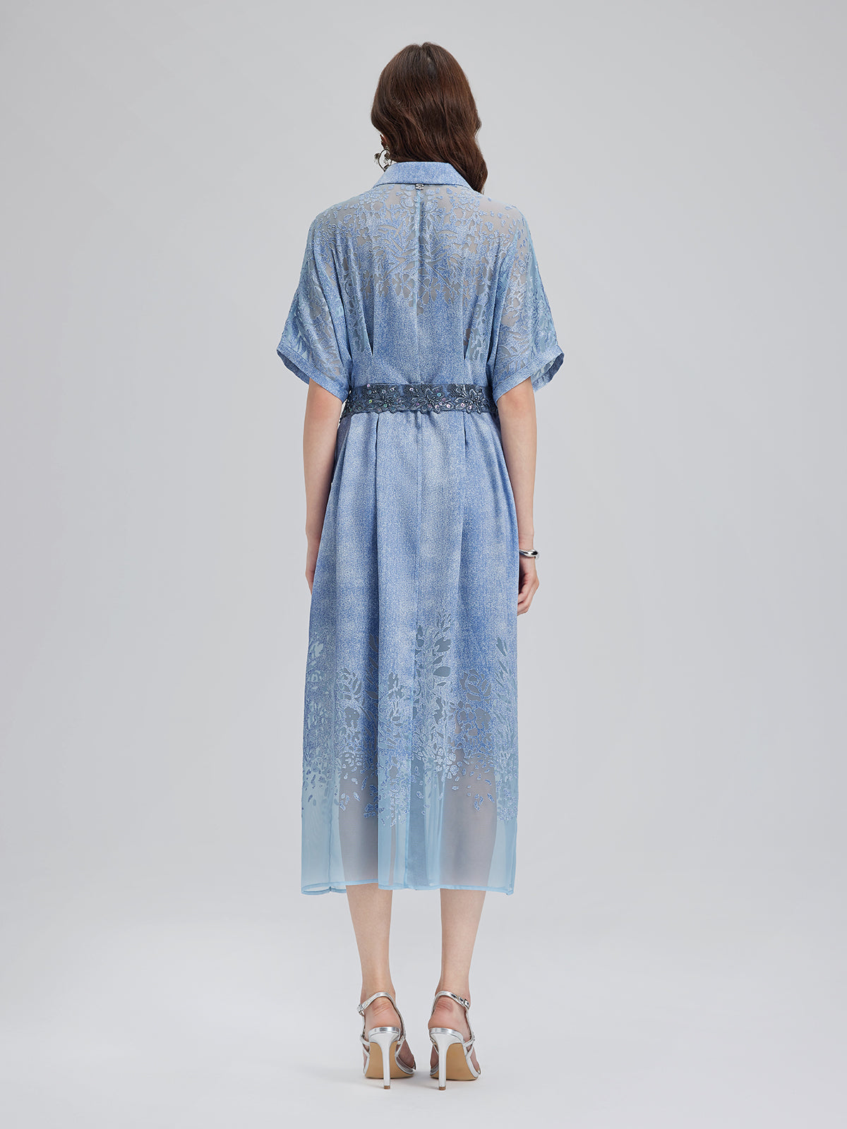 Burnout Gradient Denim-Effect Dress (Belt Included)