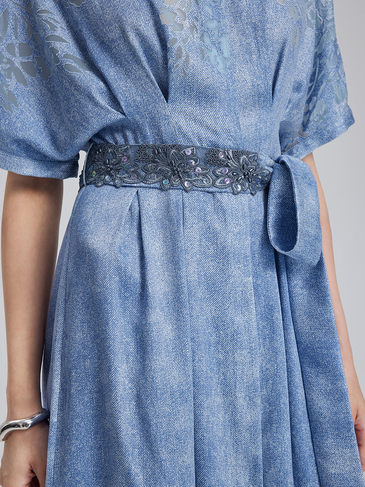 Burnout Gradient Denim-Effect Dress (Belt Included)