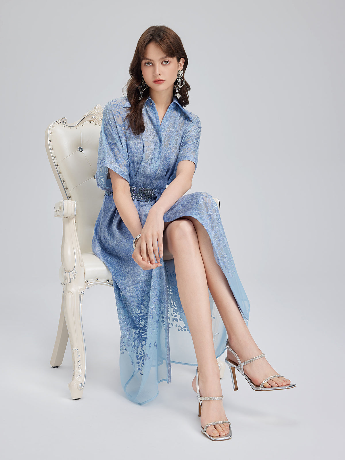 Burnout Gradient Denim-Effect Dress (Belt Included)