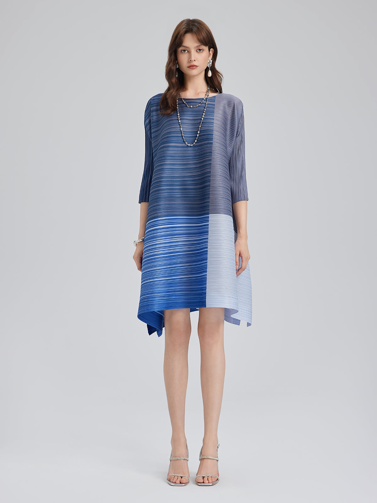Colorblock Pleated Geometric Dress