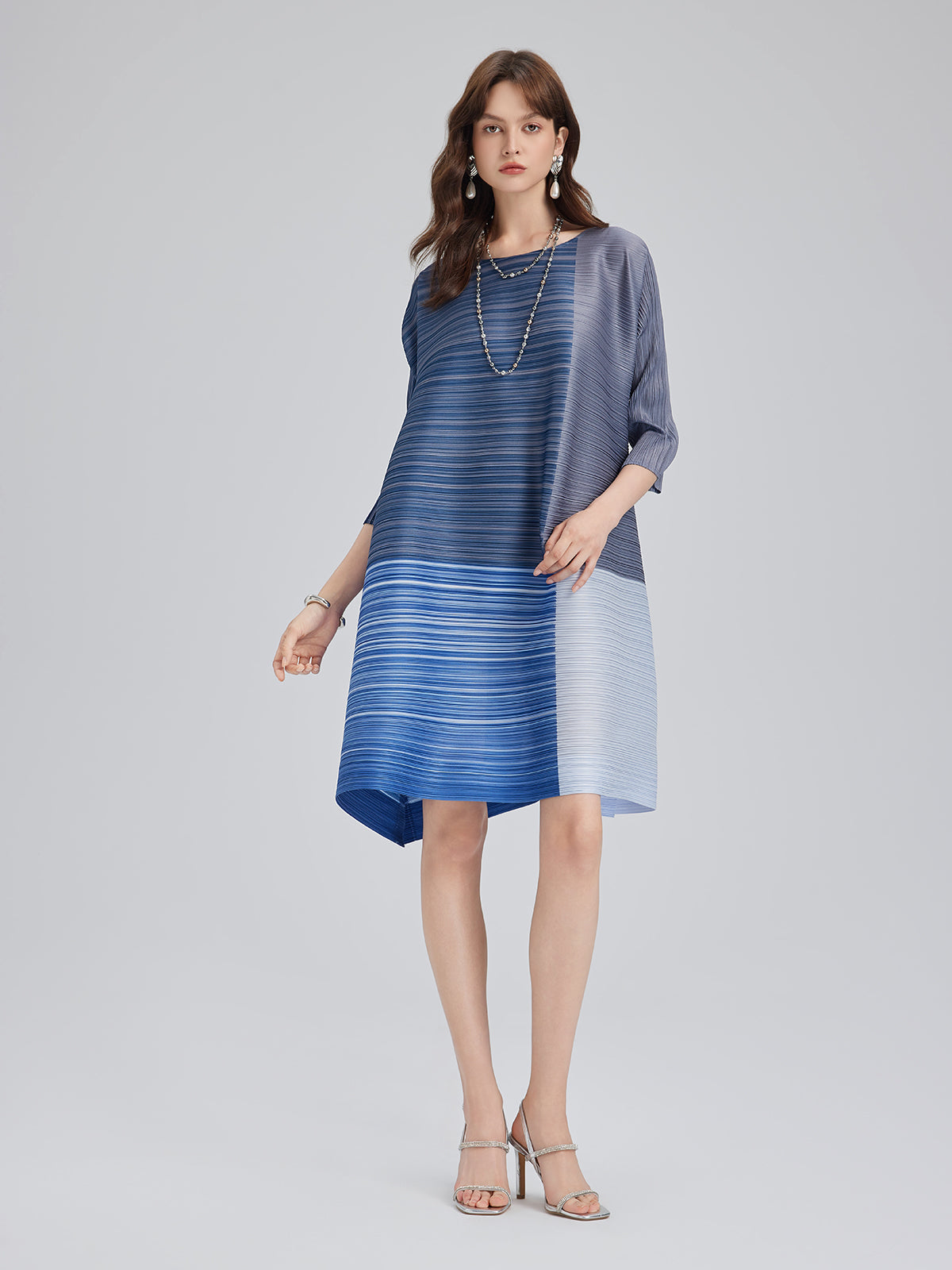 Colorblock Pleated Geometric Dress