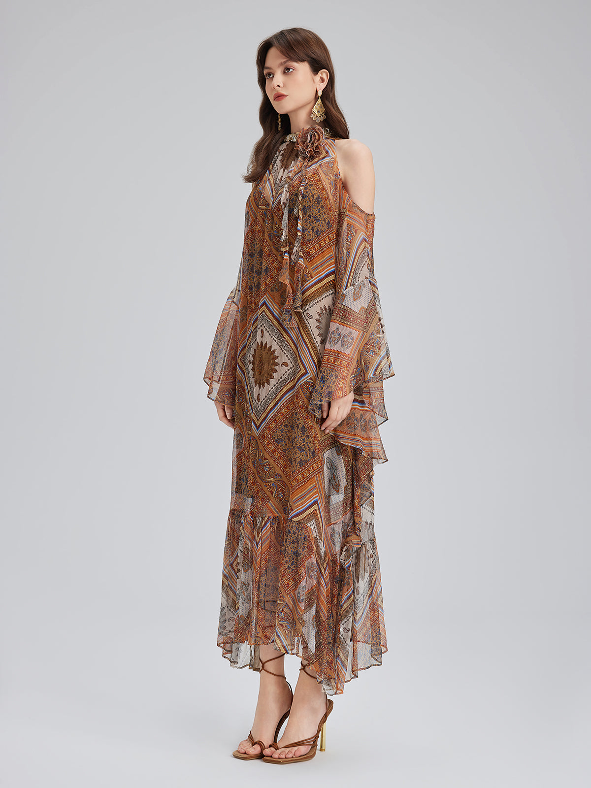 Beaded Silk Bohemian Print Dress