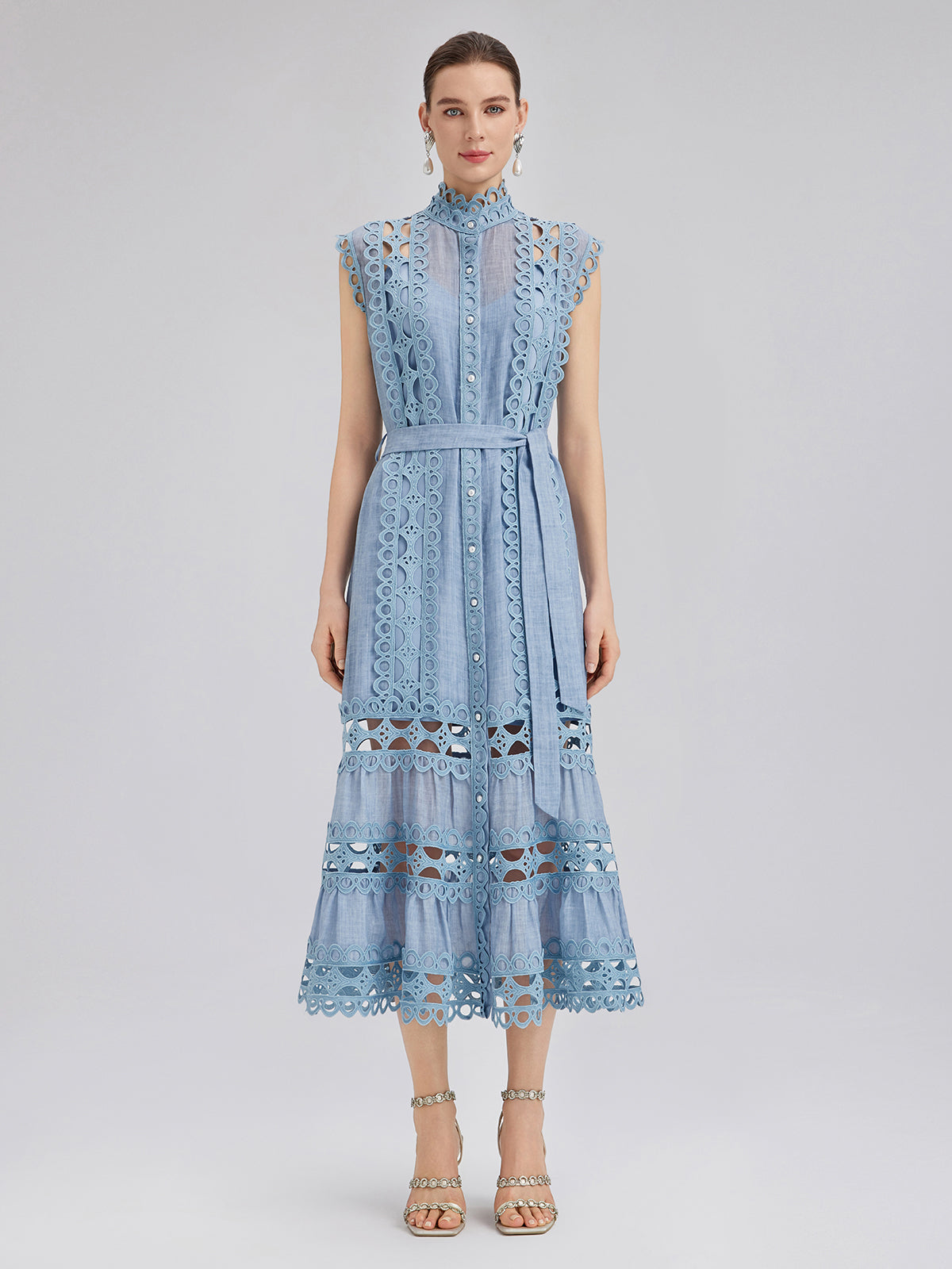 Cutout Stand Collar Sleeveless Dress