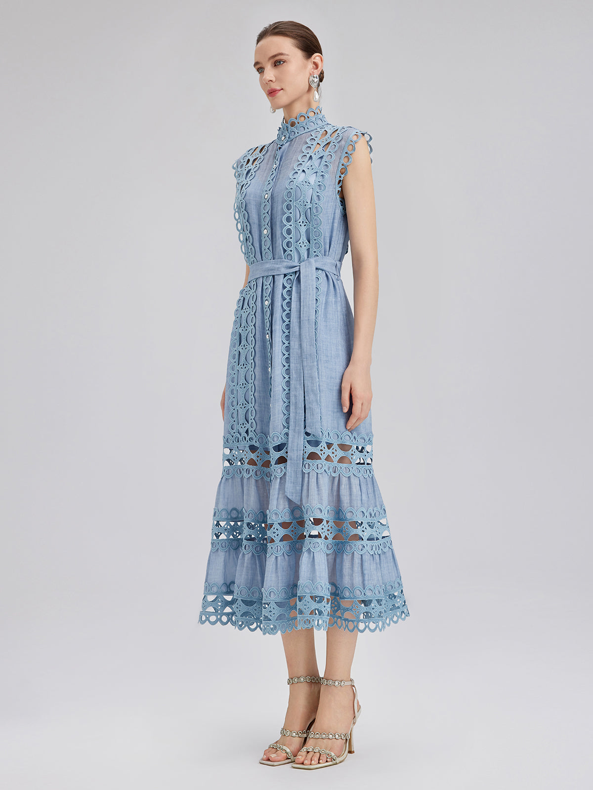 Cutout Stand Collar Sleeveless Dress