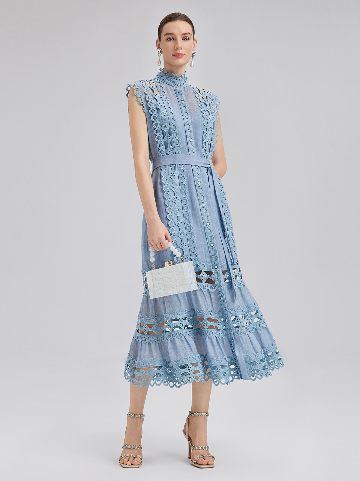 Cutout Stand Collar Sleeveless Dress
