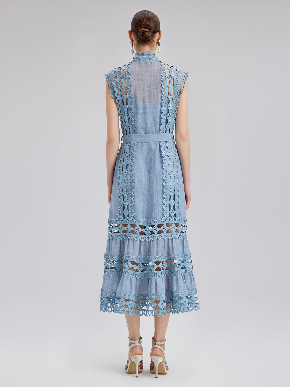 Cutout Stand Collar Sleeveless Dress