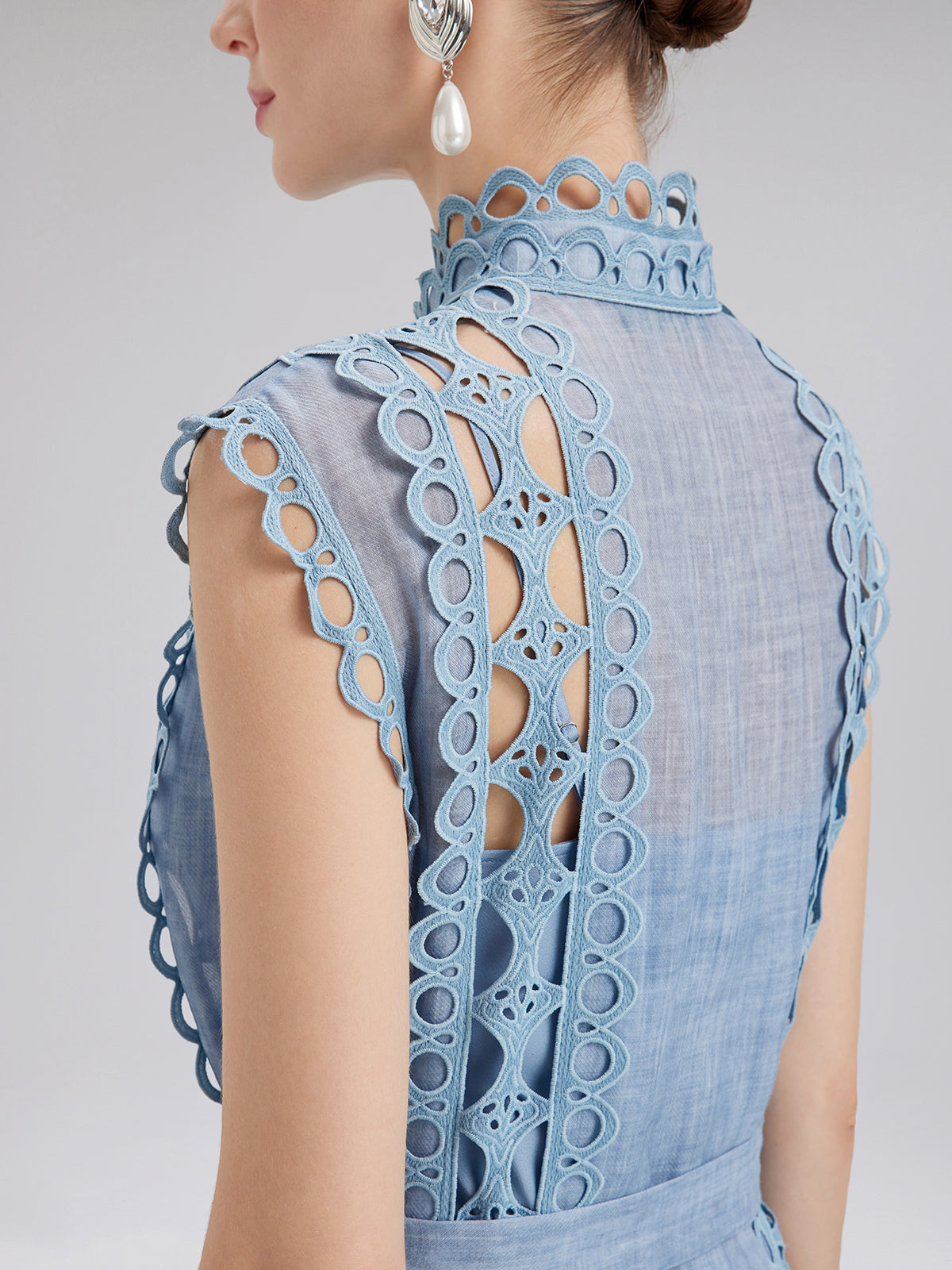 Cutout Stand Collar Sleeveless Dress