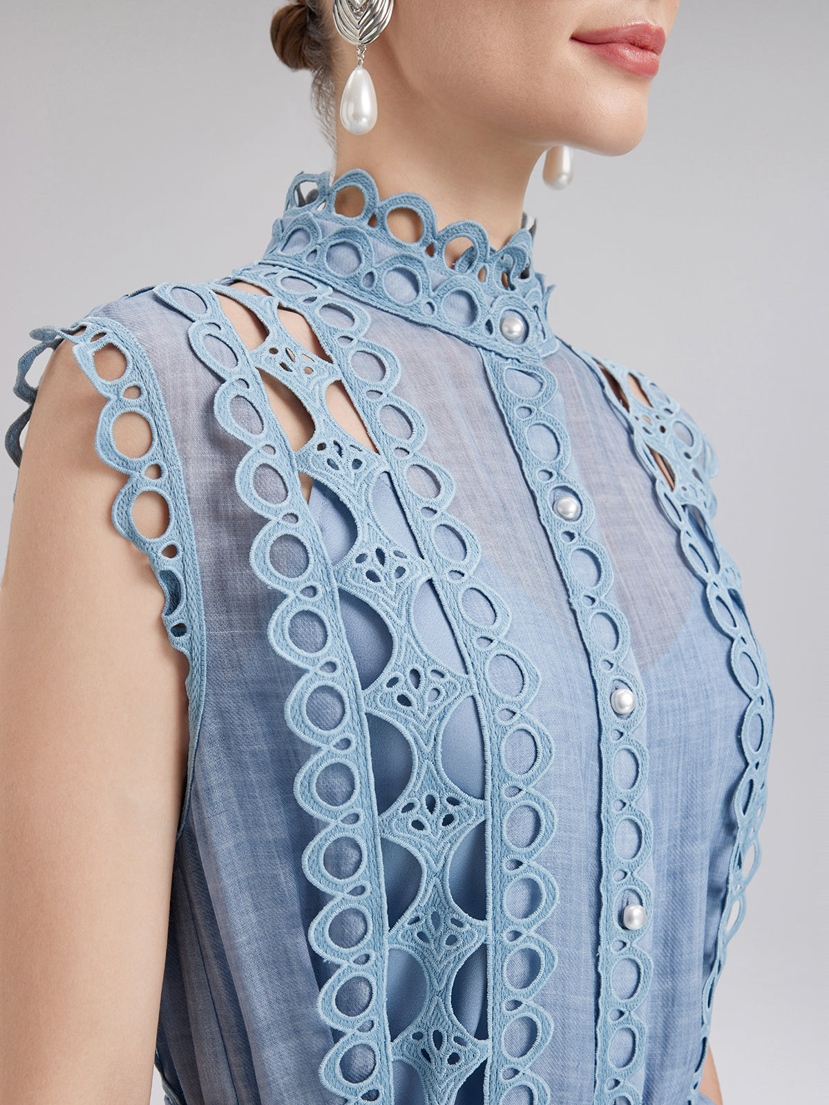 Cutout Stand Collar Sleeveless Dress