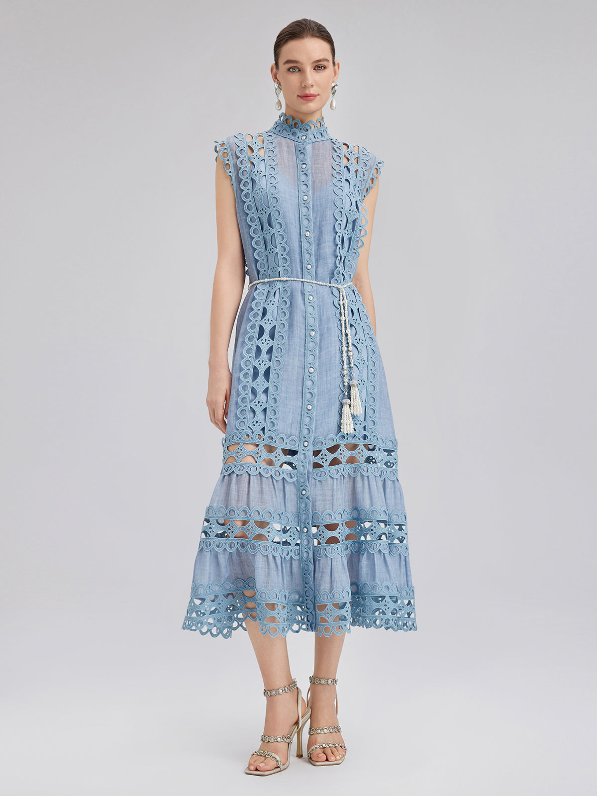 Cutout Stand Collar Sleeveless Dress