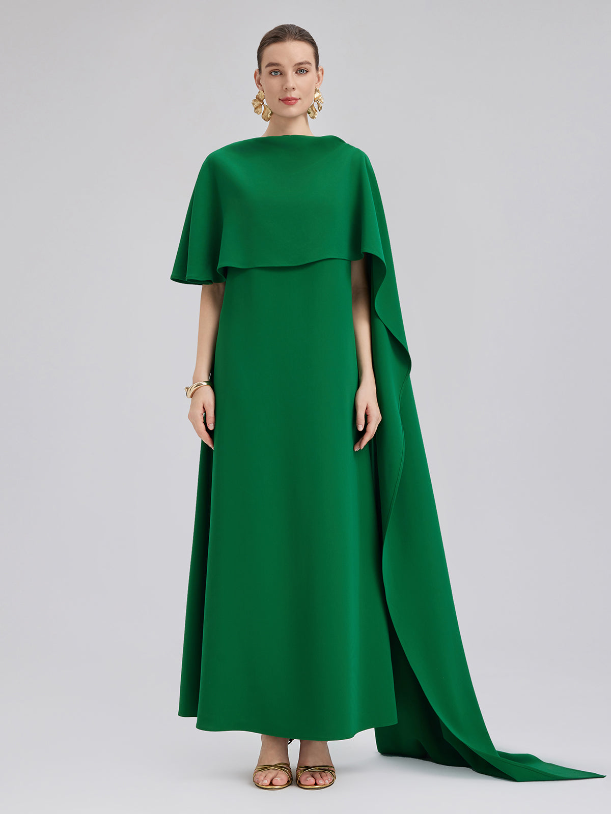 Emerald Shawl-Tie Evening Gown