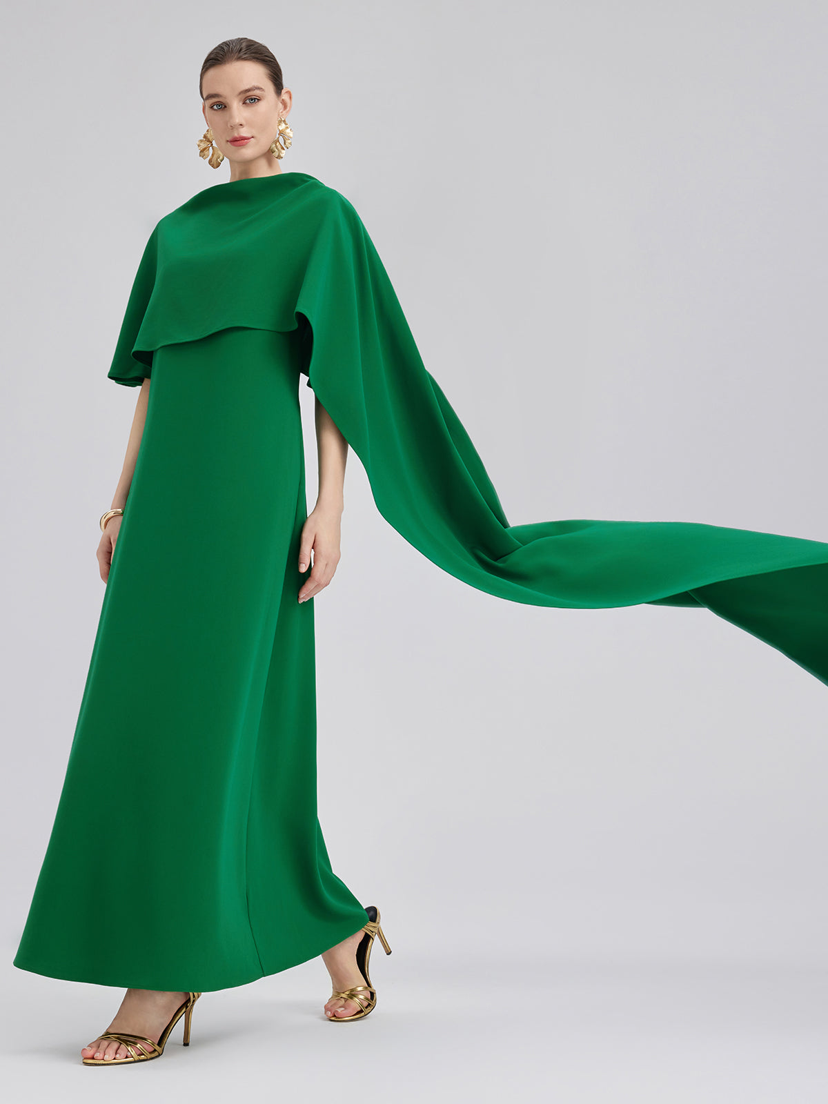 Emerald Shawl-Tie Evening Gown