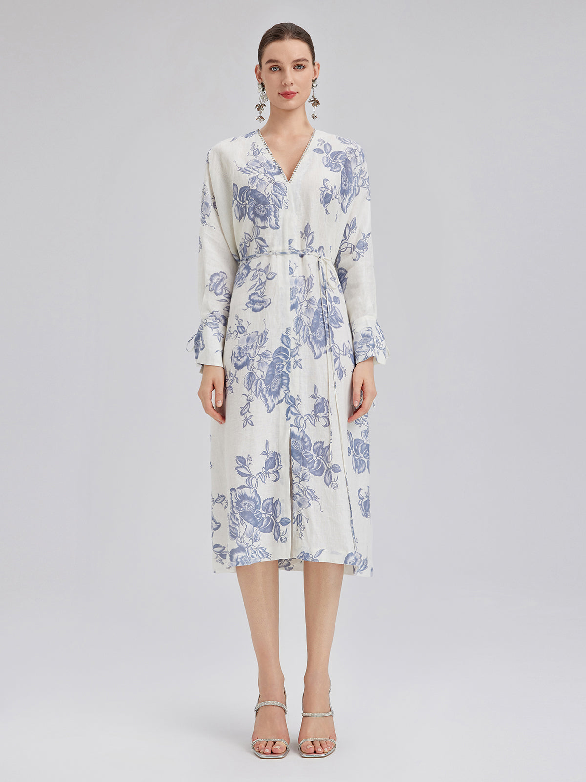 Linen Hand-Beaded Printed Dress (100% Linen)