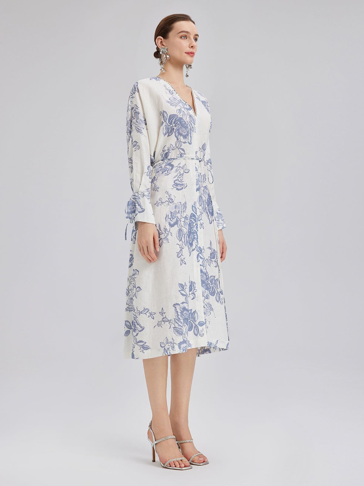 Linen Hand-Beaded Printed Dress (100% Linen)