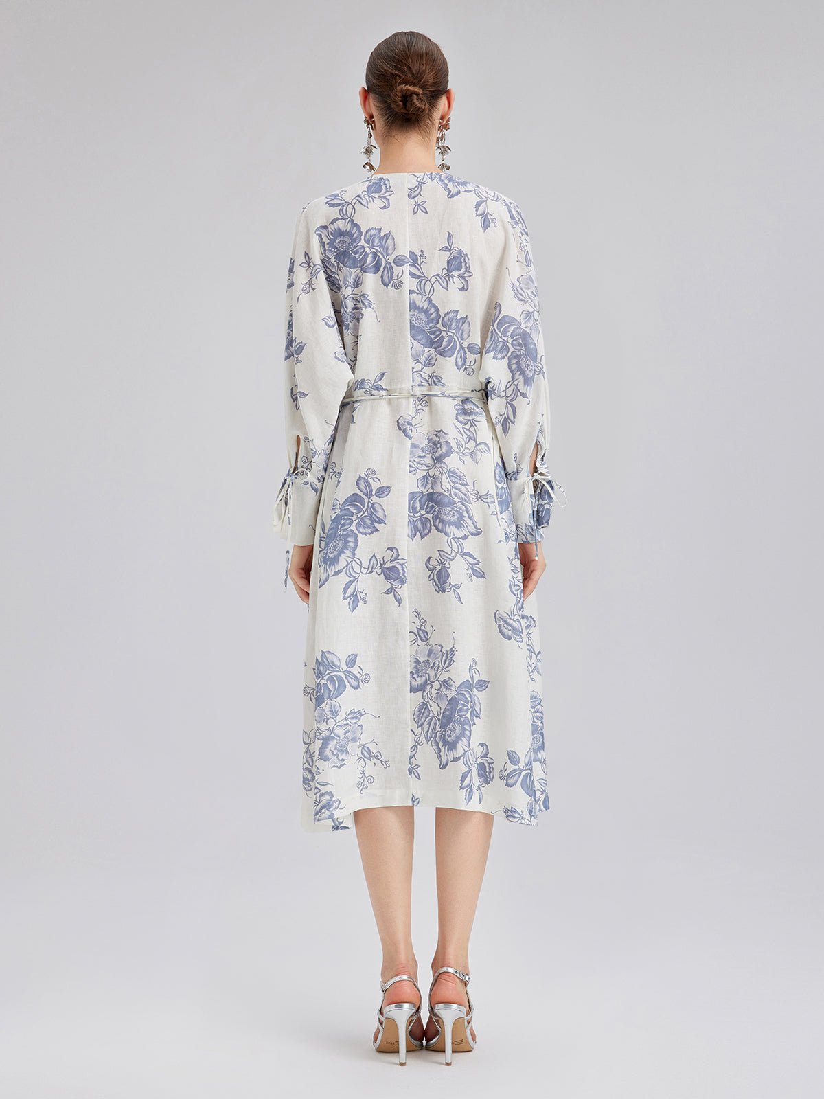 Linen Hand-Beaded Printed Dress (100% Linen)