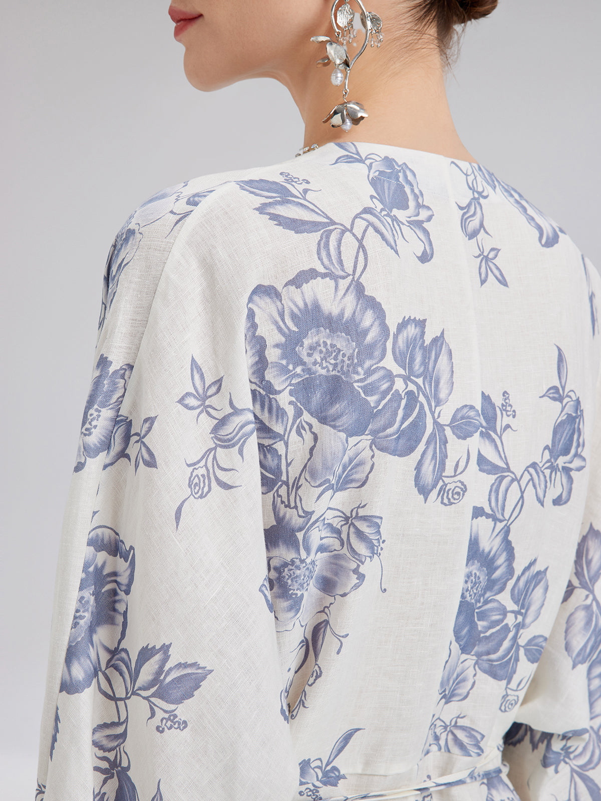 Linen Hand-Beaded Printed Dress (100% Linen)