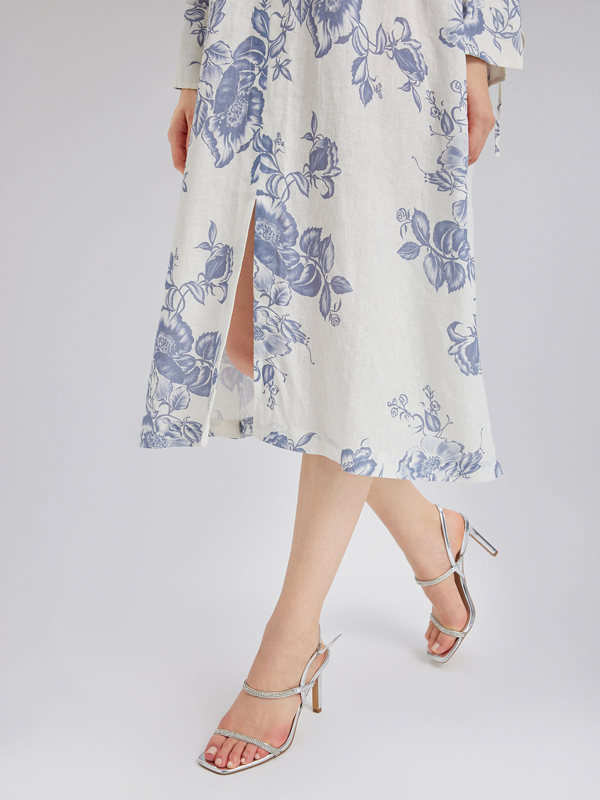 Linen Hand-Beaded Printed Dress (100% Linen)