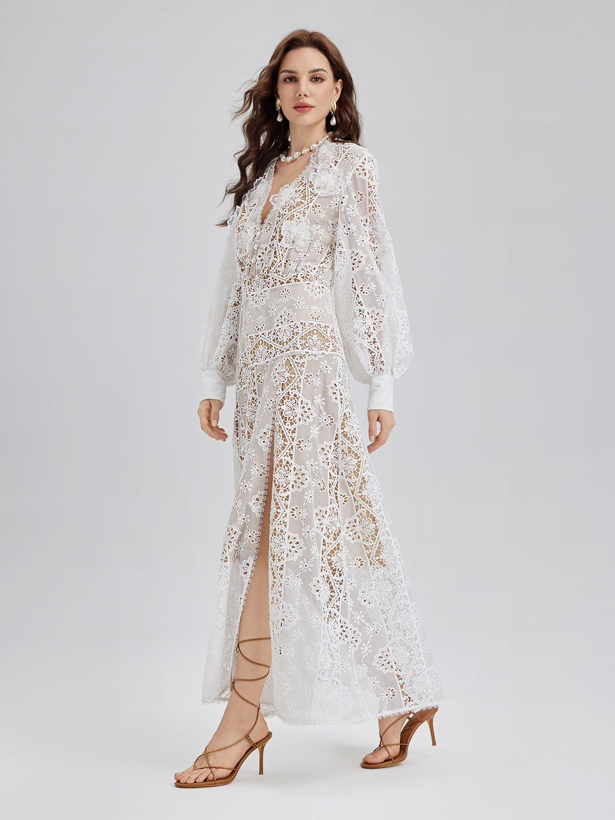 Lace-Panel Fitted Baroque Dress