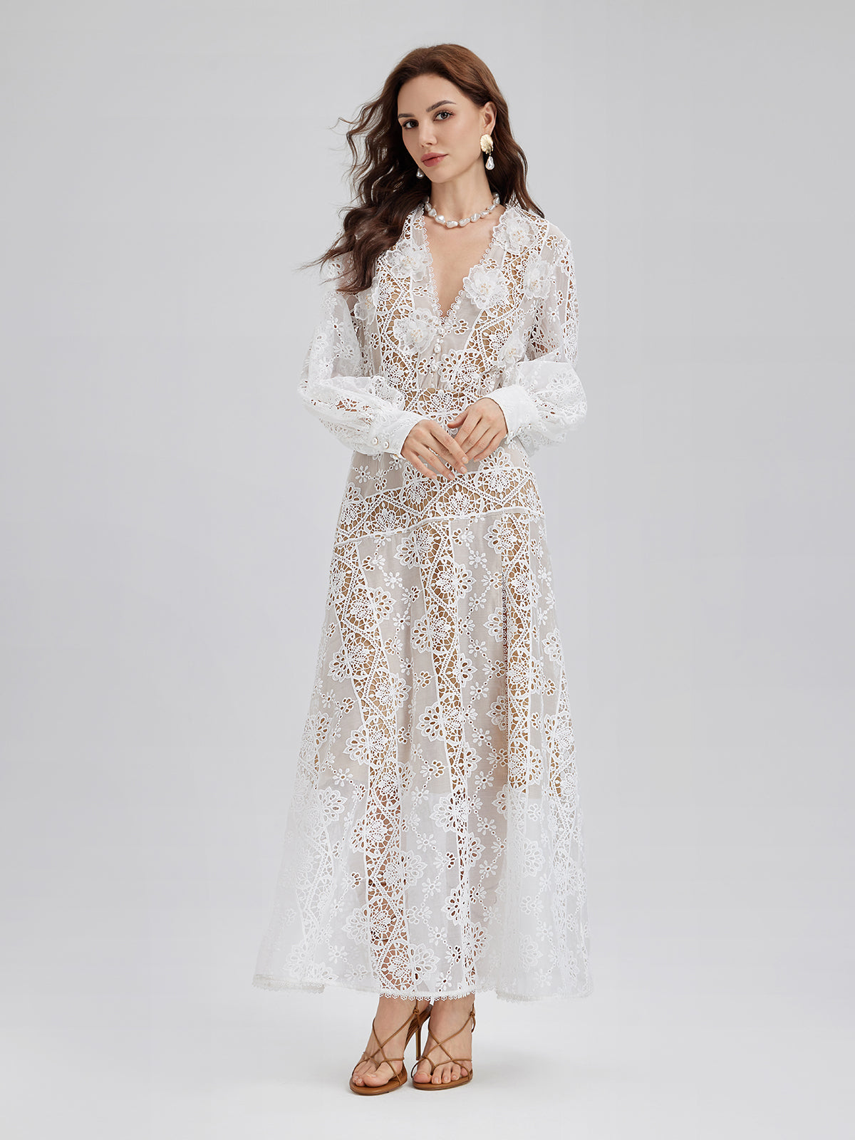 Lace-Panel Fitted Baroque Dress