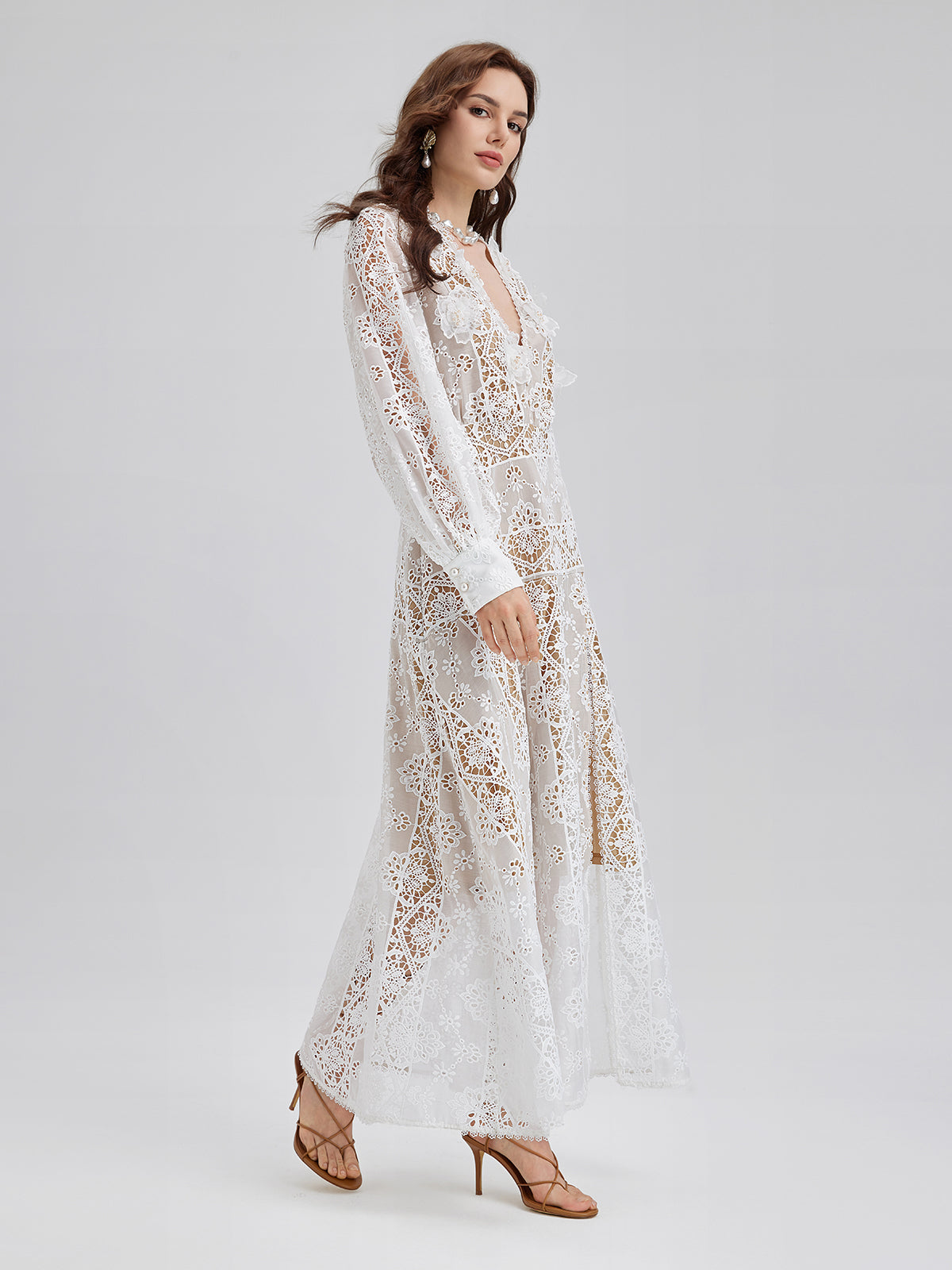 Lace-Panel Fitted Baroque Dress