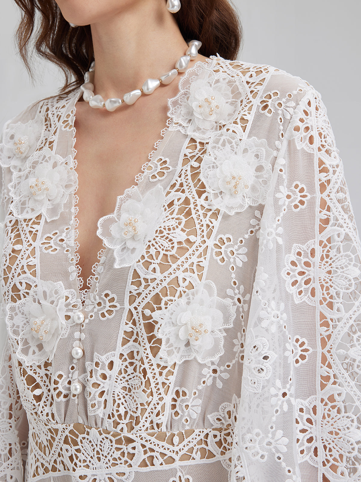 Lace-Panel Fitted Baroque Dress
