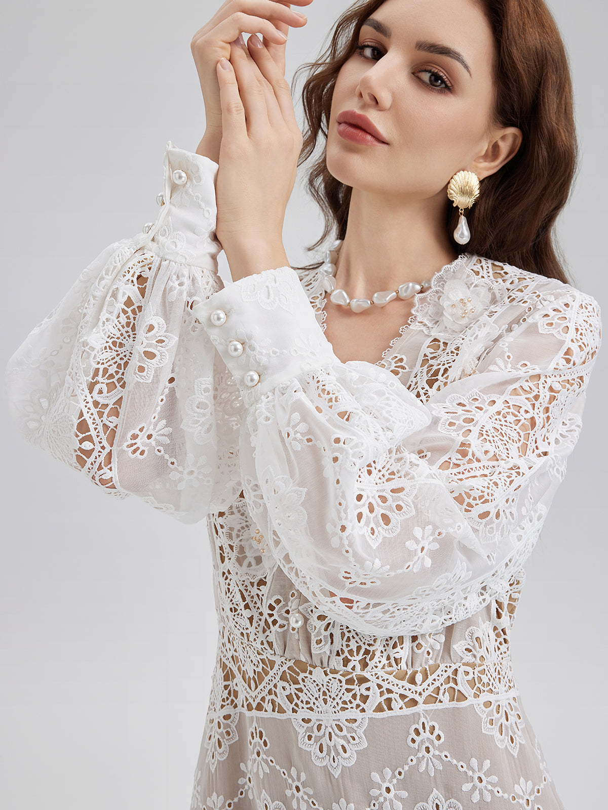 Lace-Panel Fitted Baroque Dress