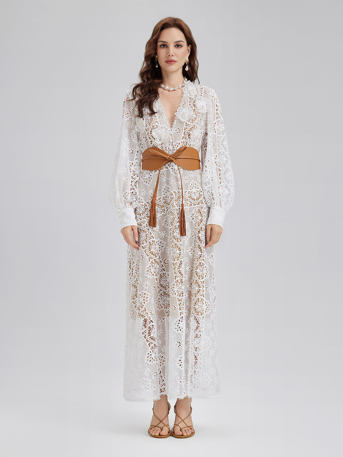 Lace-Panel Fitted Baroque Dress