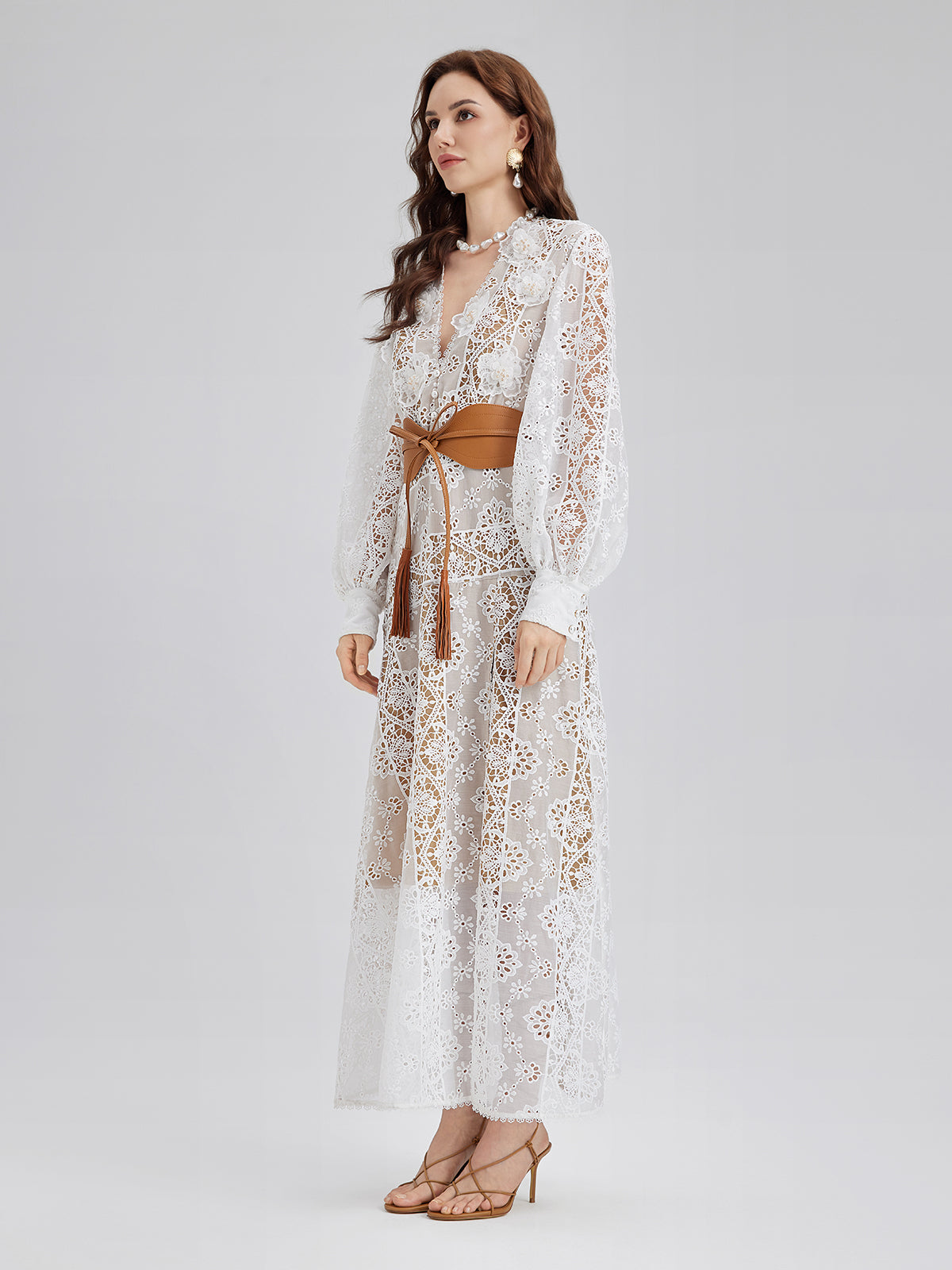Lace-Panel Fitted Baroque Dress