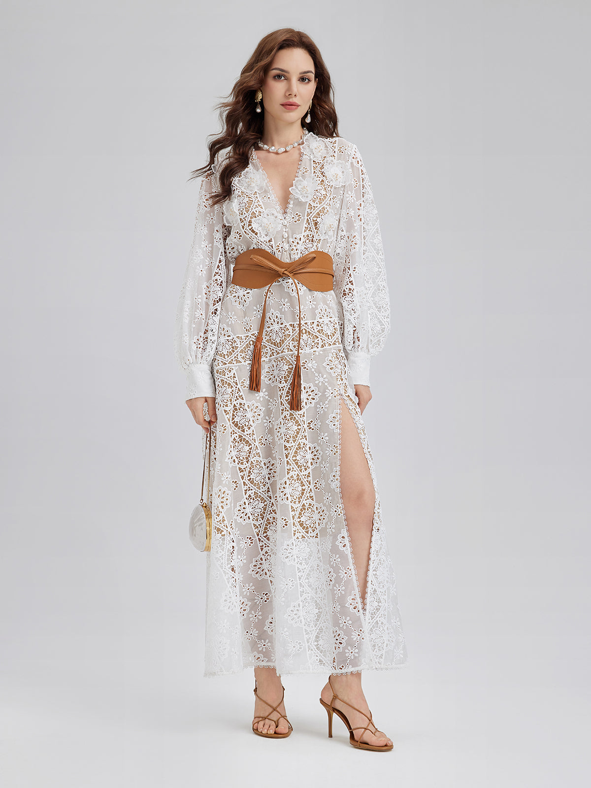 Lace-Panel Fitted Baroque Dress