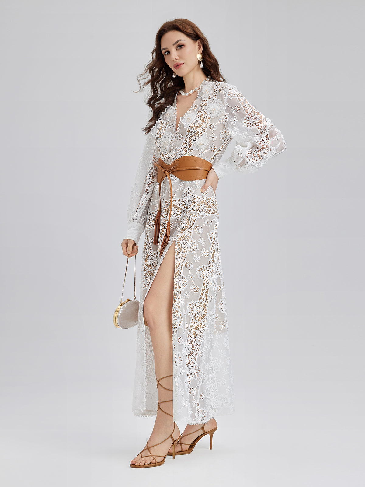 Lace-Panel Fitted Baroque Dress