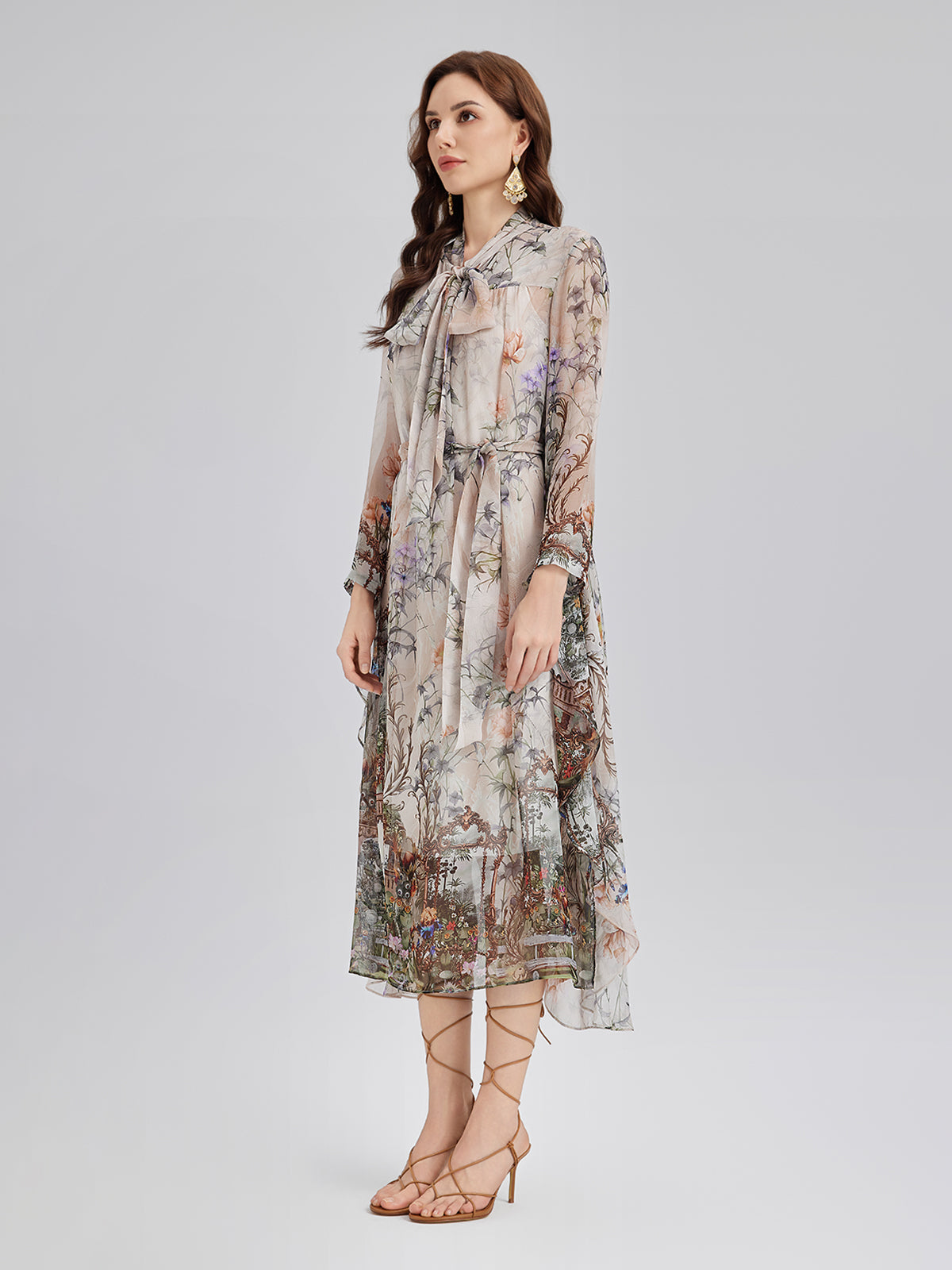 Silk Court Print Pleated Maxi Dress