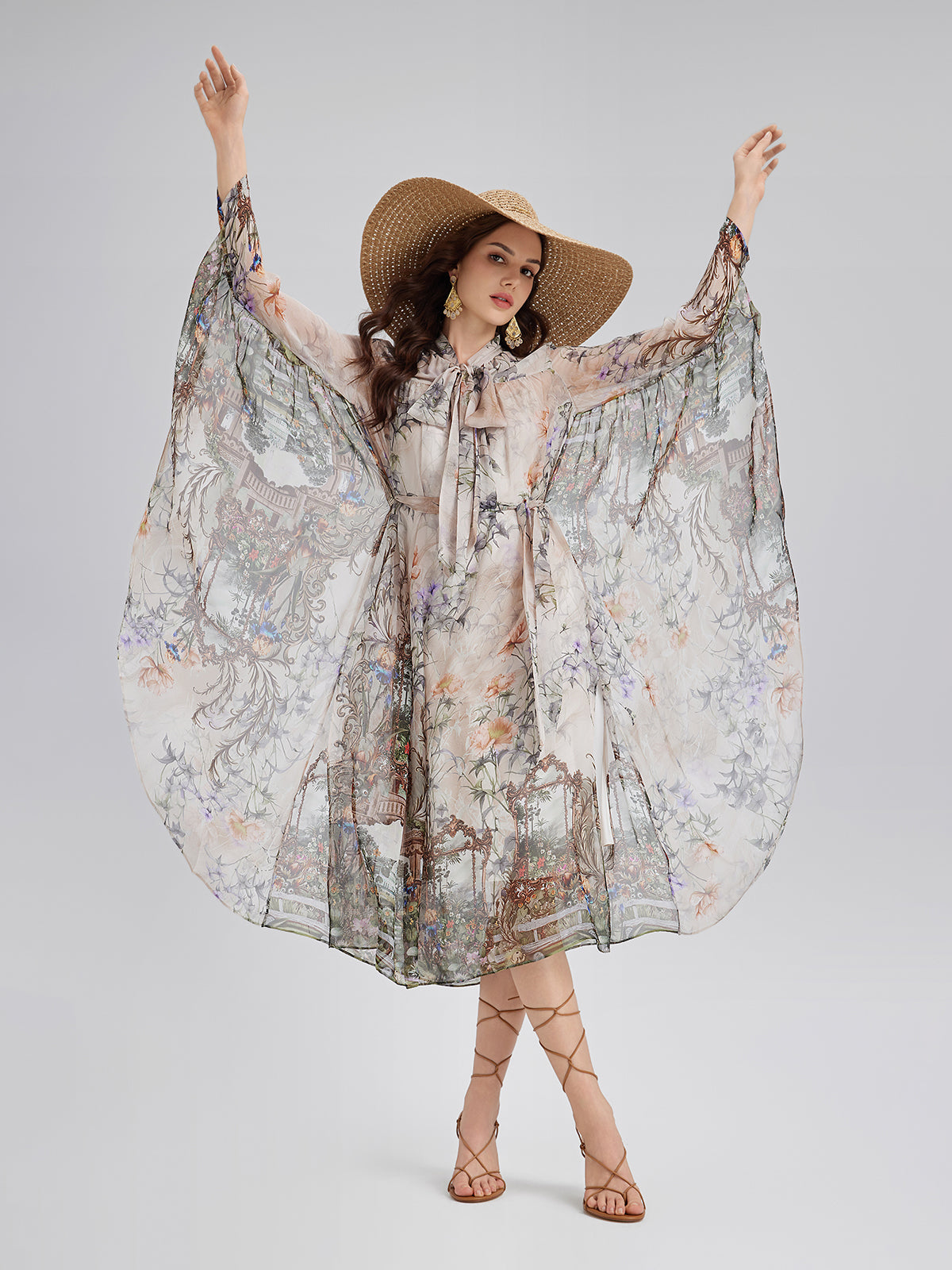Silk Court Print Pleated Maxi Dress