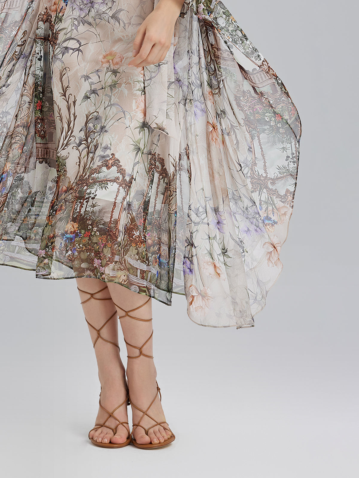 Silk Court Print Pleated Maxi Dress