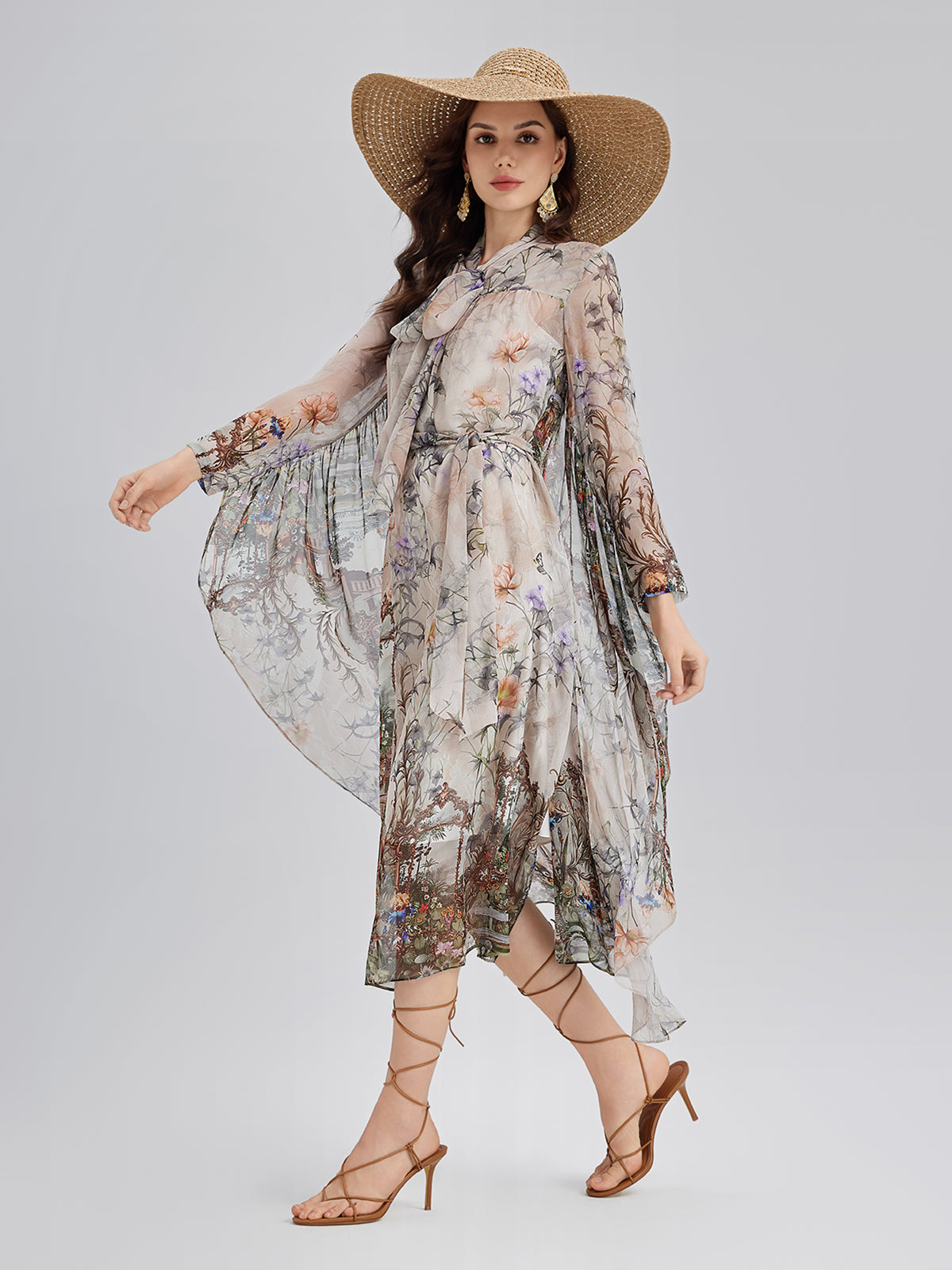 Silk Court Print Pleated Maxi Dress